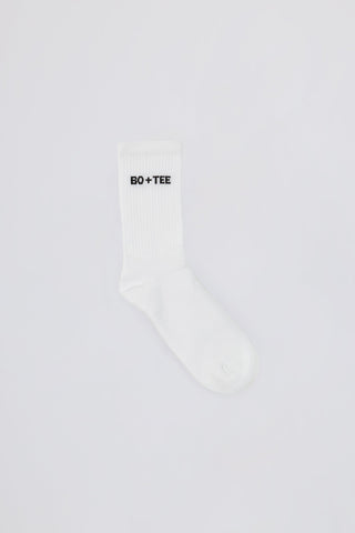 Ribbed Half-Crew Socks in White
