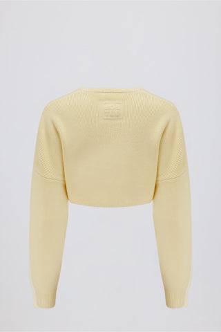 Ribbed-Knit Cropped Shrug in Lemon