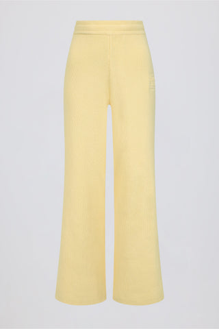 Ribbed Knit Wide-Leg Joggers in Lemon