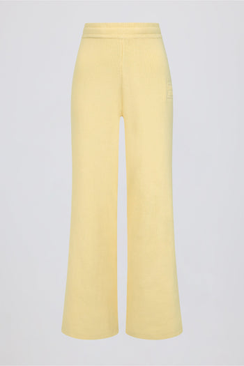 Ribbed Knit Wide-Leg Joggers in Lemon