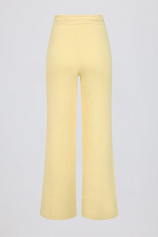Ribbed Knit Wide-Leg Joggers in Lemon