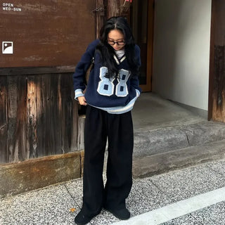 88 V-neck bicolor knit