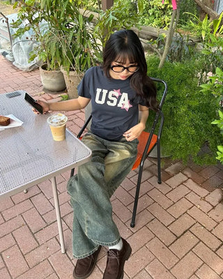 USA Star Patch Crew Neck Slim T-Shirt