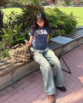 Vintage Whisker Washed Straight Denim Pants
