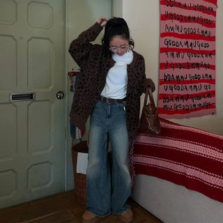 Leopard print oversized cardigan