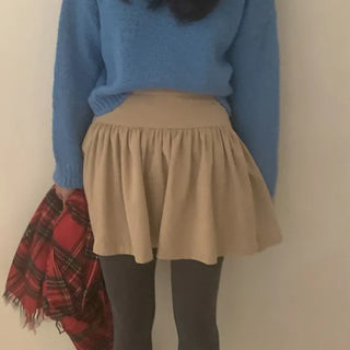 [Lined] Buckle Corduroy Shirring Back Elastic Flare Skirt
