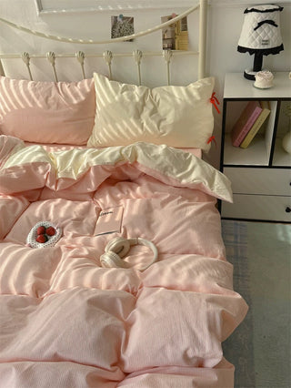 Blush Pink Striped Duvet Cover Set