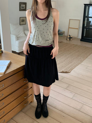 Embossed frill midi skirt elastic waist skirt