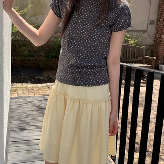 Embossed frill midi skirt elastic waist skirt