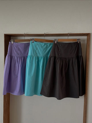 Colored paper vivid button midi skirt flare elastic waistband skirt