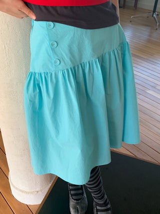 Colored paper vivid button midi skirt flare elastic waistband skirt