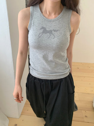 Horse graphic sleeveless t-shirt horse print tank top