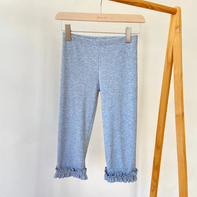 Frilled 3/4 ribbed leggings, biker pants, capri pants