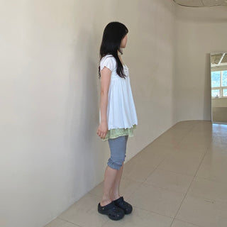 Frilled 3/4 ribbed leggings, biker pants, capri pants