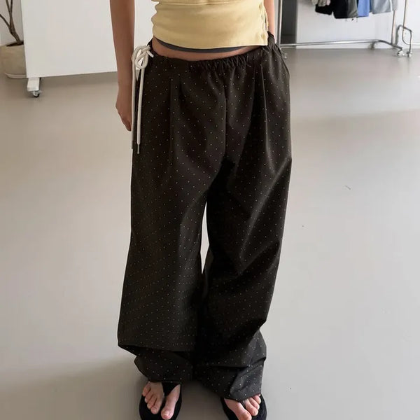 Pintuck side ribbon polka dot pants small polka dot jogger pants