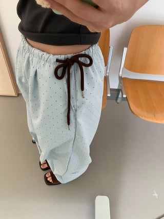 Pintuck side ribbon polka dot pants small polka dot jogger pants