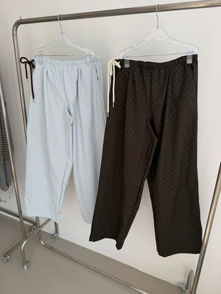 Pintuck side ribbon polka dot pants small polka dot jogger pants