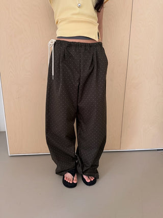 Pintuck side ribbon polka dot pants small polka dot jogger pants