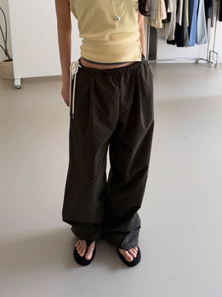 Pintuck side ribbon polka dot pants small polka dot jogger pants
