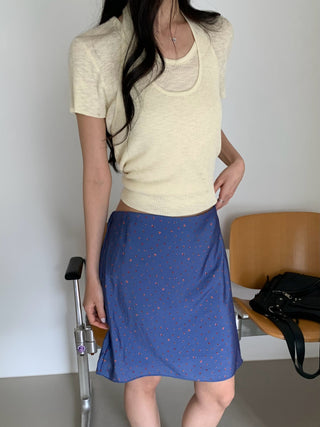 Chiffon floral miniskirt, small flower skirt