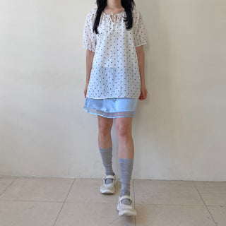 Linen Dot Balloon Blouse Summer Polka Dot Loose Fit Blouse