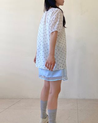 Linen Dot Balloon Blouse Summer Polka Dot Loose Fit Blouse
