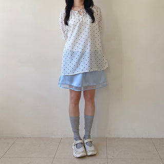Linen Dot Balloon Blouse Summer Polka Dot Loose Fit Blouse