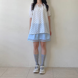 Linen Dot Balloon Blouse Summer Polka Dot Loose Fit Blouse