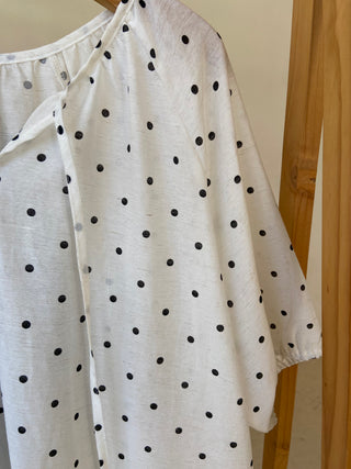 Linen Dot Balloon Blouse Summer Polka Dot Loose Fit Blouse