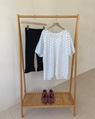 Linen Dot Balloon Blouse Summer Polka Dot Loose Fit Blouse
