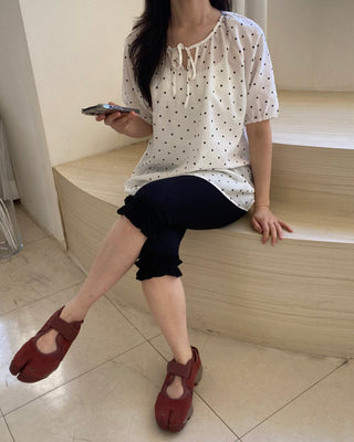 Linen Dot Balloon Blouse Summer Polka Dot Loose Fit Blouse