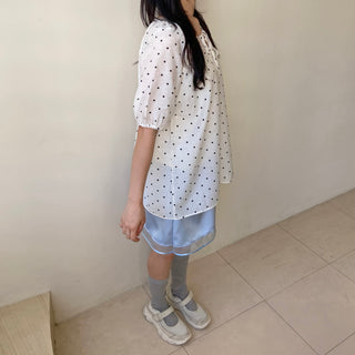 Linen Dot Balloon Blouse Summer Polka Dot Loose Fit Blouse
