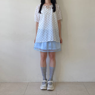 Linen Dot Balloon Blouse Summer Polka Dot Loose Fit Blouse