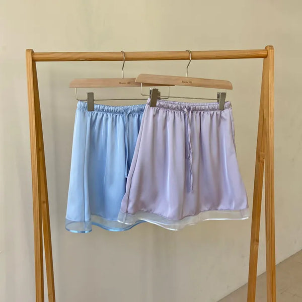 Satin flare mini skirt layered skirt
