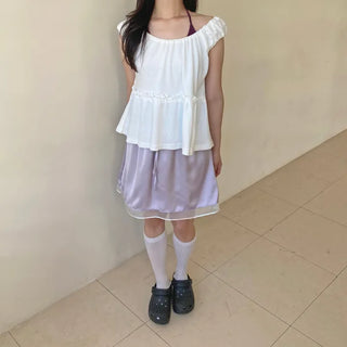 Satin flare mini skirt layered skirt
