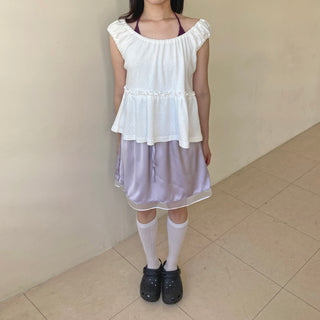 Satin flare mini skirt layered skirt