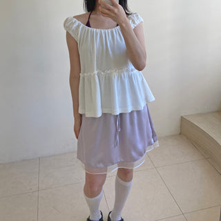 Satin flare mini skirt layered skirt