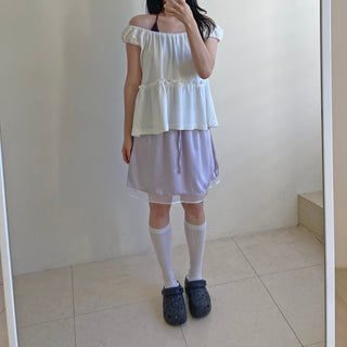 Satin flare mini skirt layered skirt