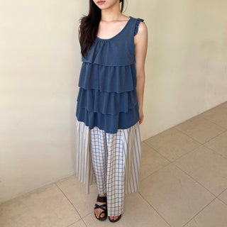 Embossed Frill Tiered Sleeveless Mori Girl T-shirt