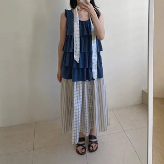 Embossed Frill Tiered Sleeveless Mori Girl T-shirt