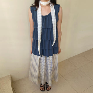 Embossed Frill Tiered Sleeveless Mori Girl T-shirt