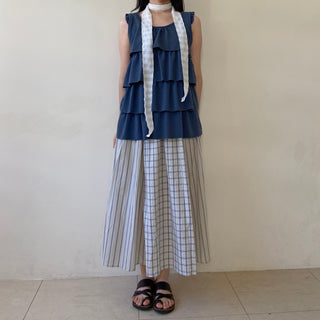 Embossed Frill Tiered Sleeveless Mori Girl T-shirt