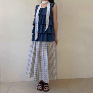 Embossed Frill Tiered Sleeveless Mori Girl T-shirt