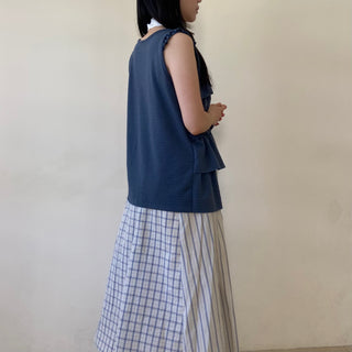 Embossed Frill Tiered Sleeveless Mori Girl T-shirt