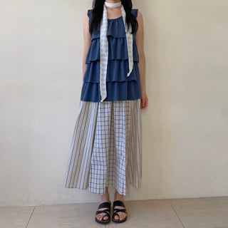 Embossed Frill Tiered Sleeveless Mori Girl T-shirt
