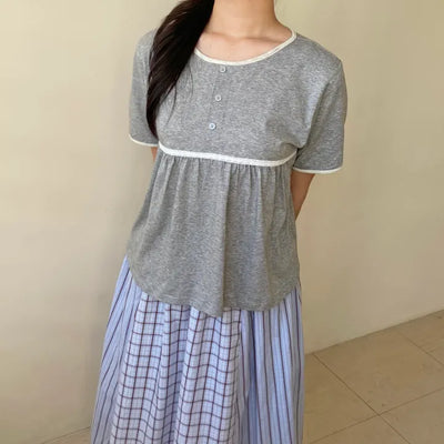 Lace Shirred Boxy T-shirt