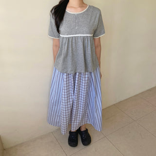 Lace Shirred Boxy T-shirt