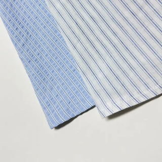 Blue Stripe Balloon Blouse Seersucker Loose Fit Blouse