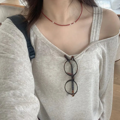Linen Off-Shoulder Sweatshirt Summer Long-Sleeve T-Shirt Resort Look
