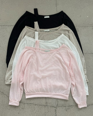 Linen Off-Shoulder Sweatshirt Summer Long-Sleeve T-Shirt Resort Look